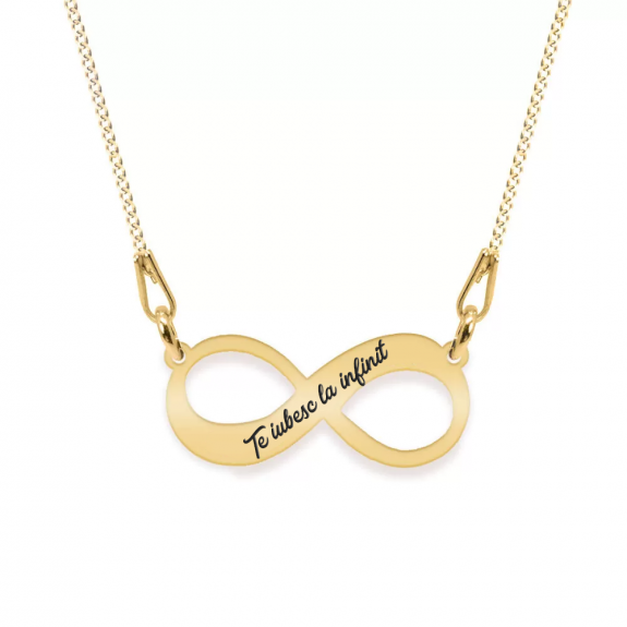 Colier argint infinit 20 mm - personalizata cu text - placat cu aur galben de 24 karate